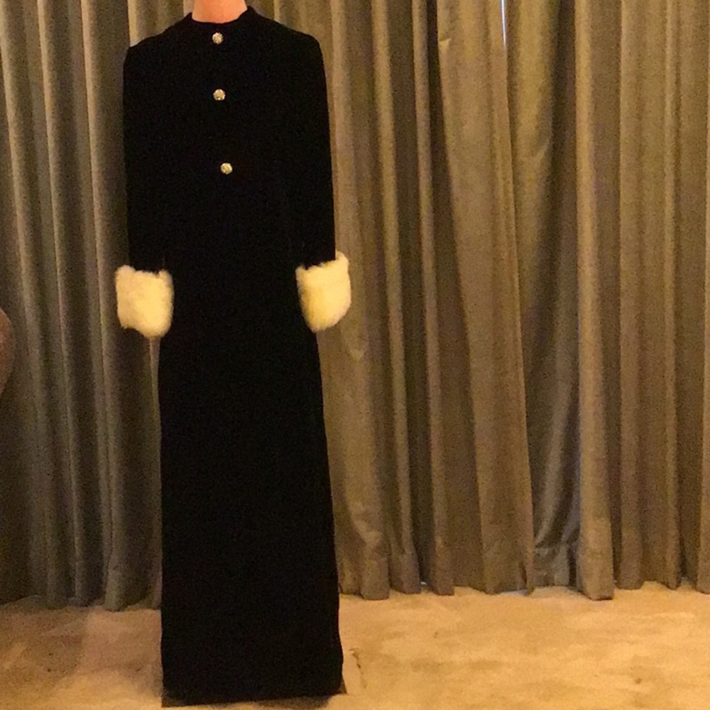 Vintage Velvet and Rabbit Fur Sleeve Evening Coat.